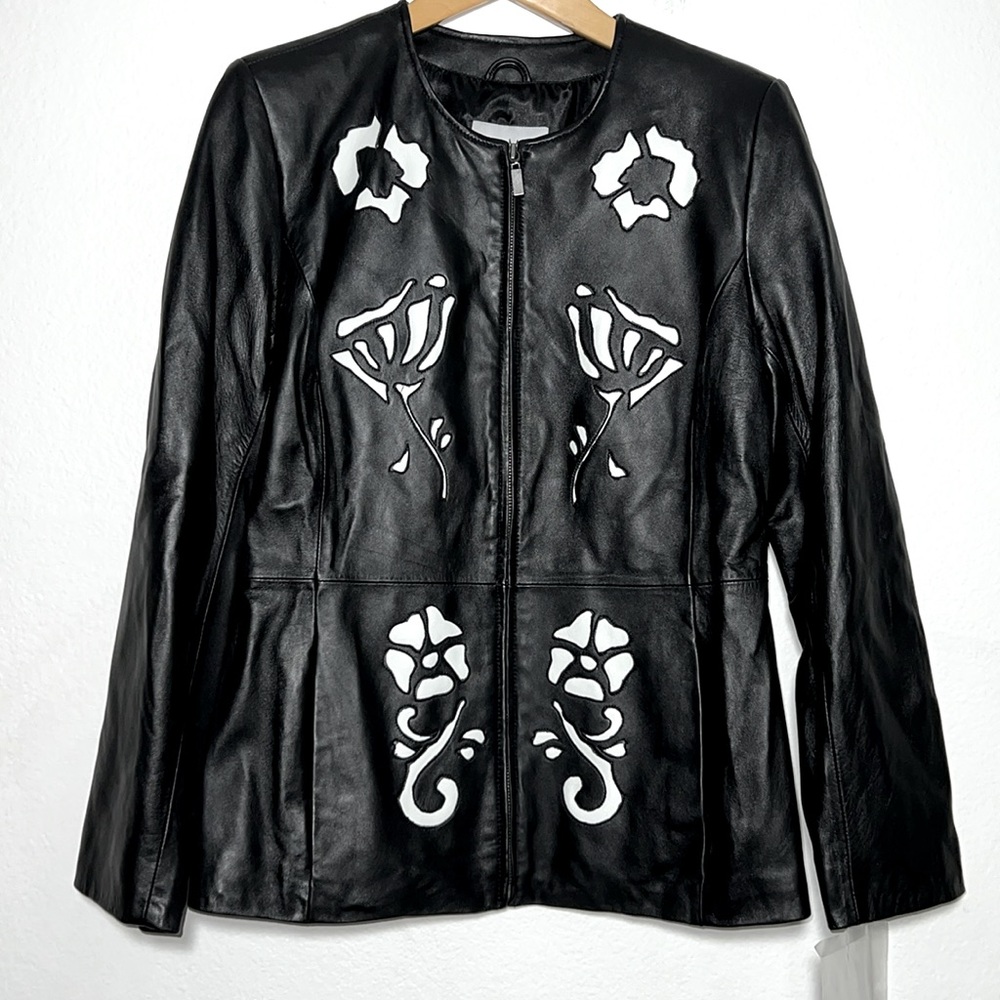 New Pamela McCoy Collections Black Leather Jacket Size S